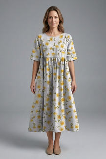 Mujer Vestido Midi con de Cuello Redondo y Floral Print