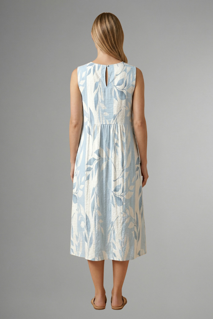 Mujer Vestido Midi con de Cuello Redondo y Leaf estampado
