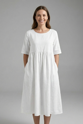 Mujer Vestido Midi con de Cuello Redondo y Manga Cortas