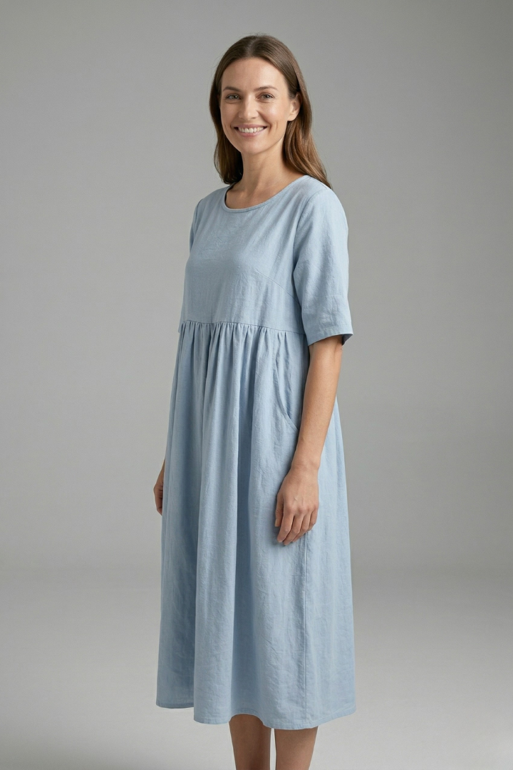 Mujer Vestido Midi con de Cuello Redondo y Manga Cortas