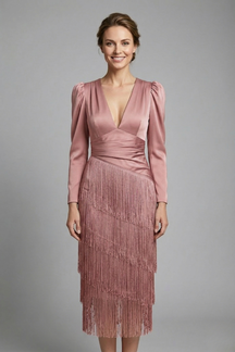 Women’s Midi vestido con cuello redondo y Wide mangas