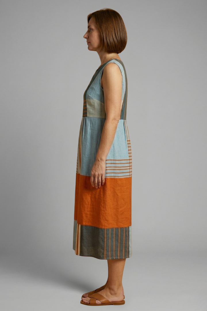 Mujer Vestido Midi con Sin Mangas diseño y Geometric Print