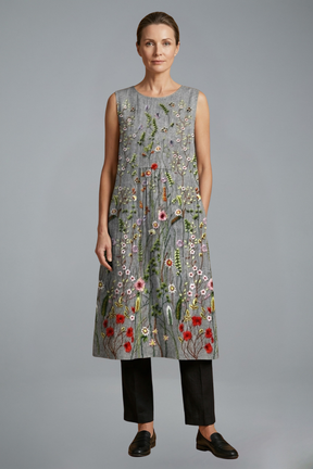 Women’s Midi vestido con diseño sin mangas y Linen Blend