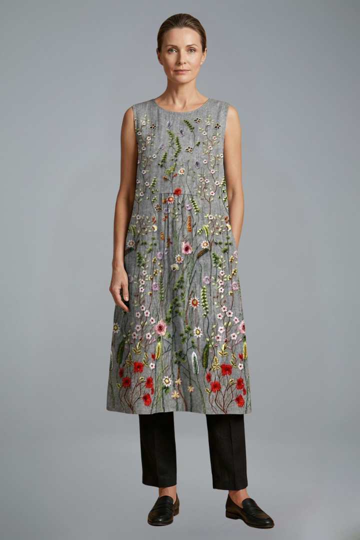 Women’s Midi vestido con diseño sin mangas y Linen Blend