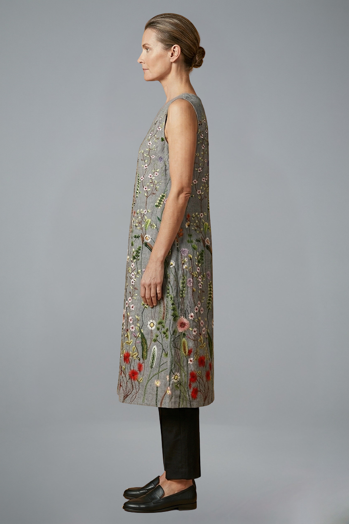 Women’s Midi vestido con diseño sin mangas y Linen Blend