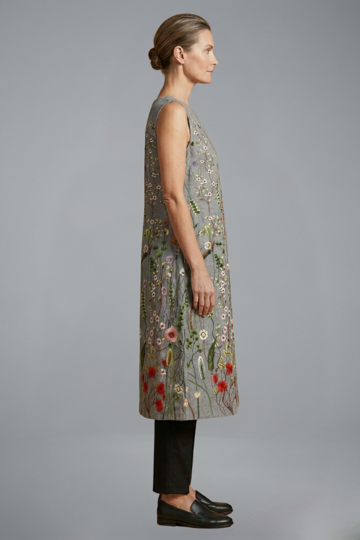 Women’s Midi vestido con diseño sin mangas y Linen Blend