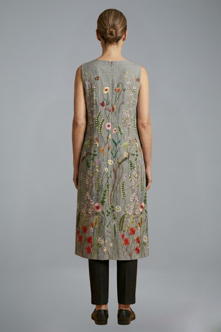 Women’s Midi vestido con diseño sin mangas y Linen Blend