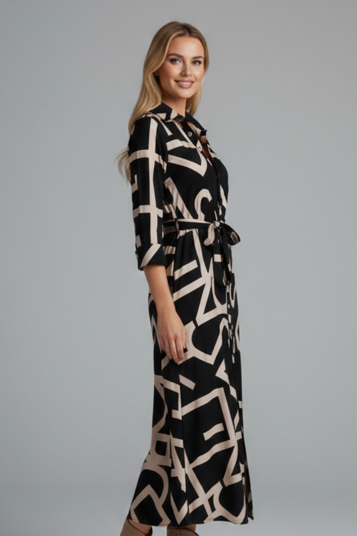 Mujer Vestido Midi con Turned cuello y cintura Tie