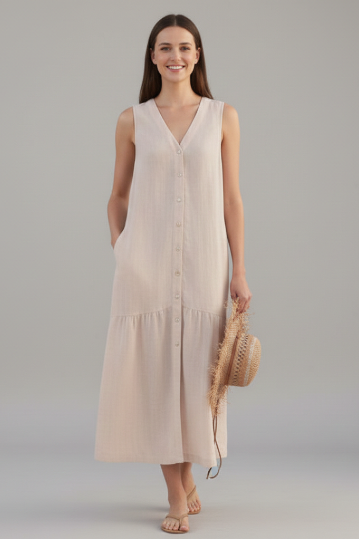 Mujer Vestido Midi con de Cuello en V y cierre frontal de botones