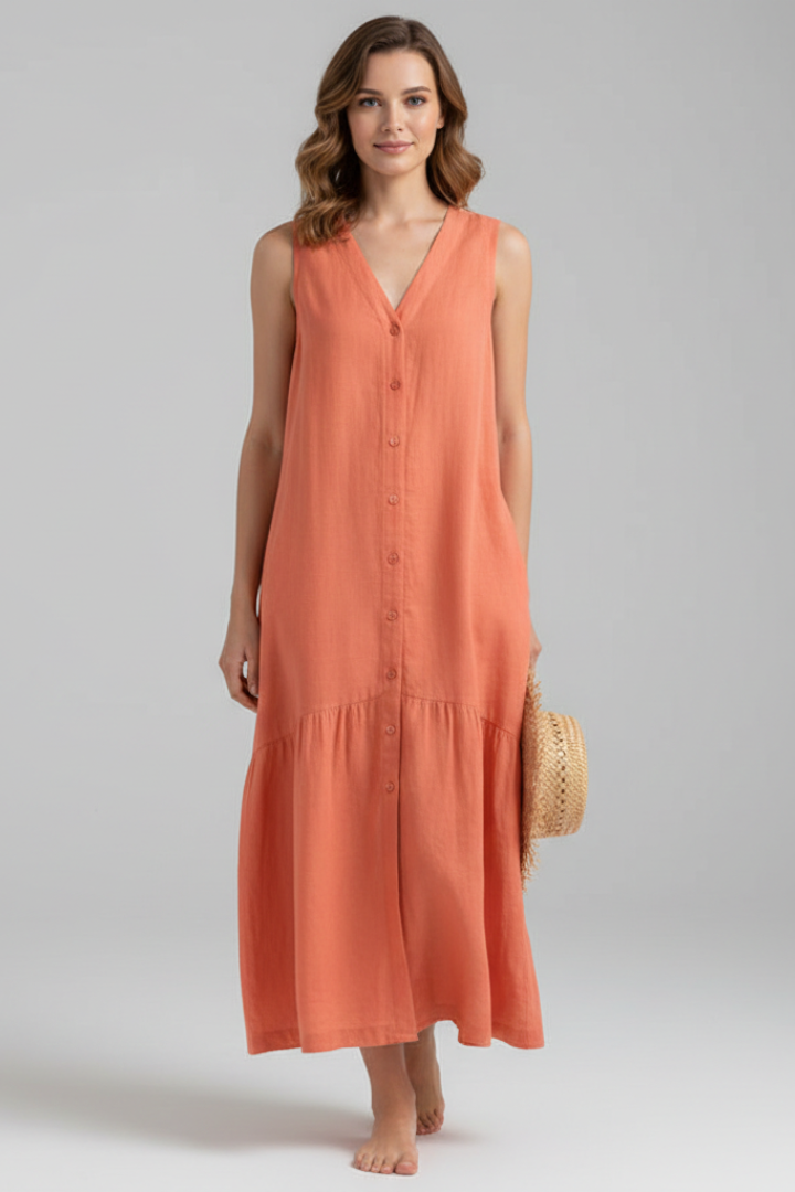 Mujer Vestido Midi con de Cuello en V y cierre frontal de botones