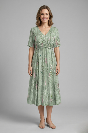 Women’s Midi vestido con cuello en V y manga corta