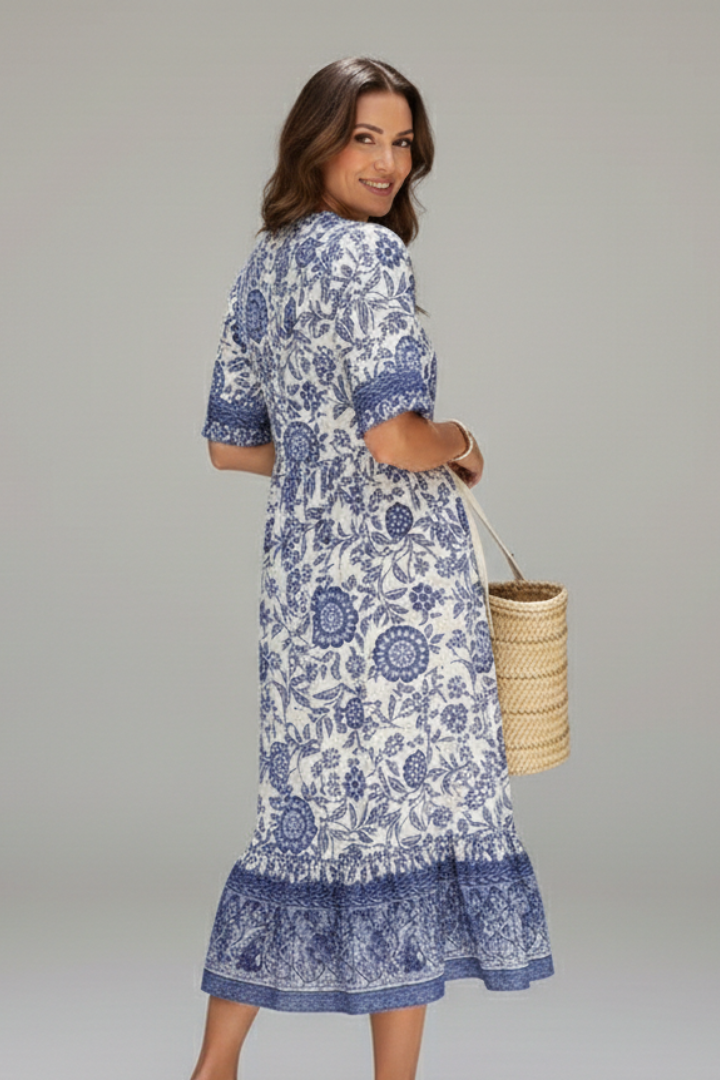 Women’s Midi vestido con cuello en V y manga corta