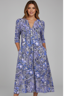 Mujer Vestido Midi con de Cuello en V y Three-Quarter mangas
