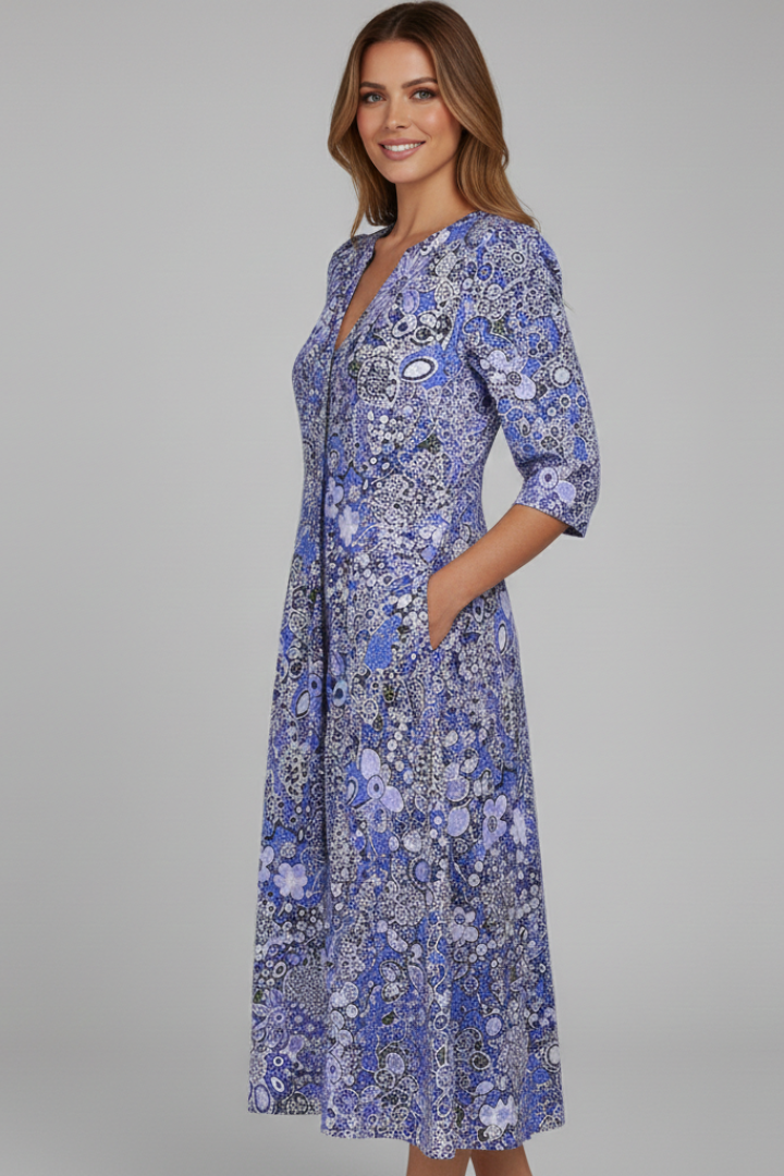 Mujer Vestido Midi con de Cuello en V y Three-Quarter mangas