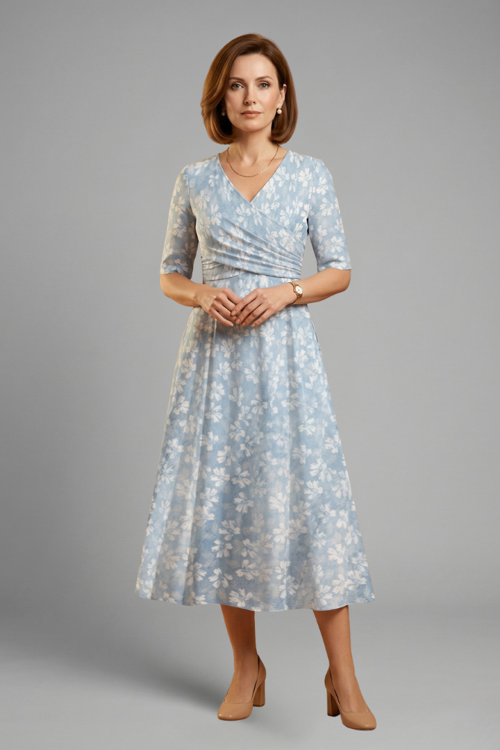 Women’s Midi vestido con escote en V y bolsillos laterales