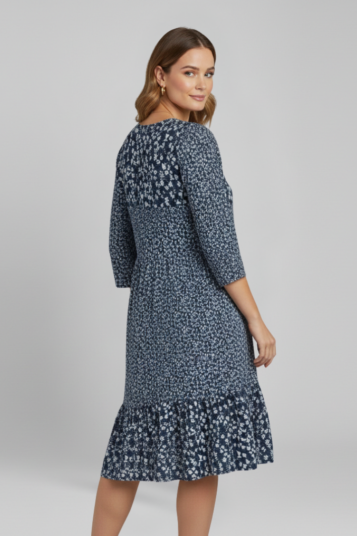 Mujer Vestido Midi con de Cuello en Vline y Smocked cintura