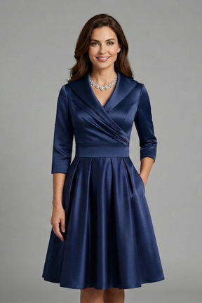 Mujer Vestido Midi con cuello en V y Plisado cintura