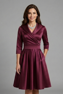Mujer Vestido Midi con cuello en V y Plisado cintura