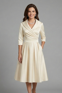 Mujer Vestido Midi con cuello en V y Plisado cintura