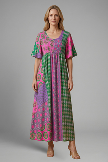 Mujer Vestido Midi con Paisley estampado y de Cuello Redondoline