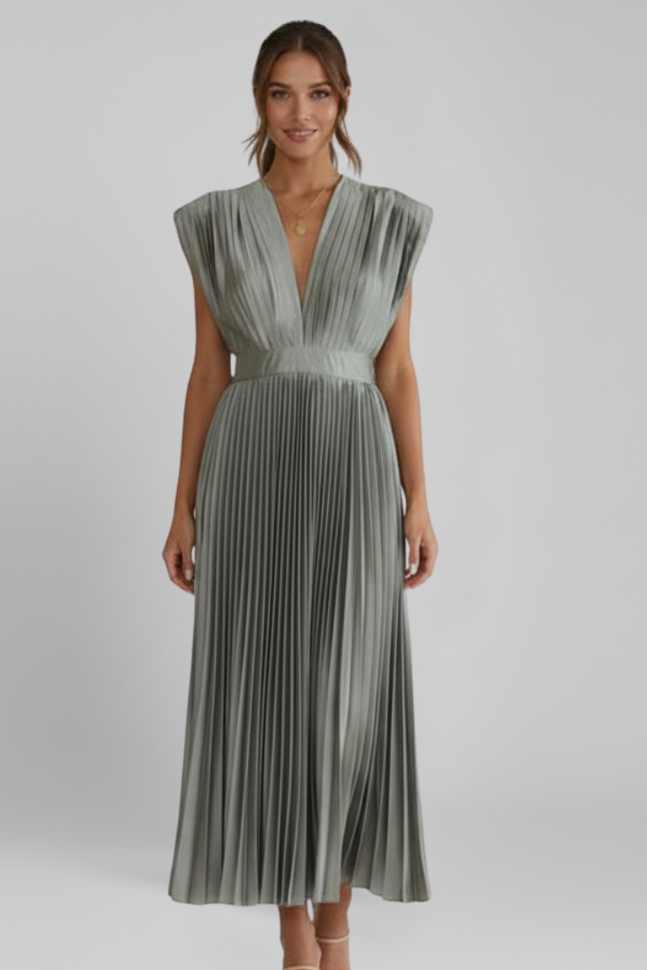 Mujer Vestido Midi con escote en V y Plisado Falda