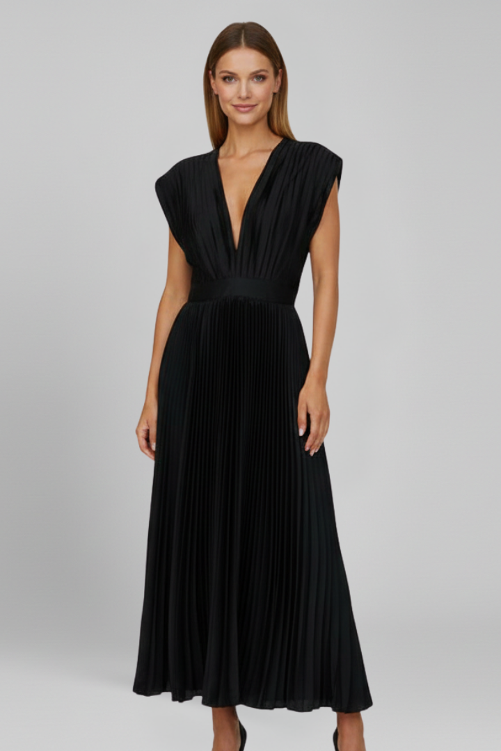 Mujer Vestido Midi con escote en V y Plisado Falda