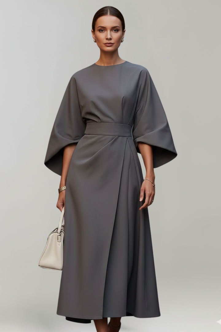 Mujer Vestido Midi con Wide mangas y Cinturóned cintura