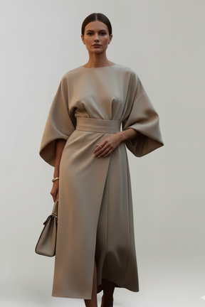 Mujer Vestido Midi con Wide mangas y Cinturóned cintura