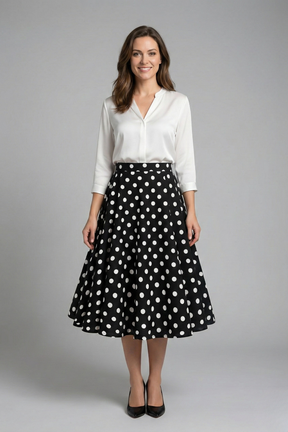 Mujer Midi Falda con Talle Alto y Polka Dot Print
