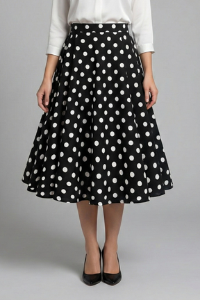 Mujer Midi Falda con Talle Alto y Polka Dot Print