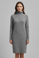 Mujer Vestido Corto con Roll Neck y Cable estampado
