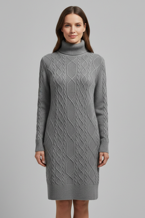Mujer Vestido Corto con Roll Neck y Cable estampado