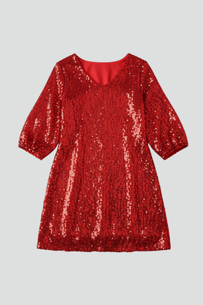 Mujer Vestido Corto con de Cuello Redondo y Manga Largas
