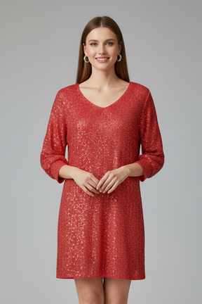 Mujer Vestido Corto con de Cuello Redondo y Manga Largas