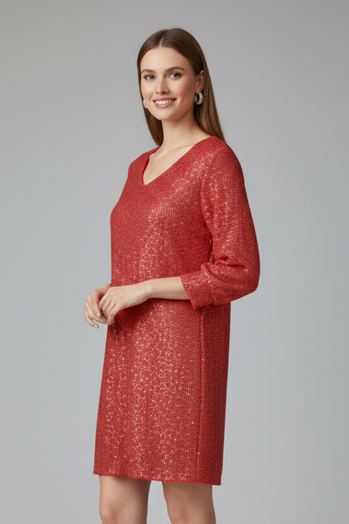 Mujer Vestido Corto con de Cuello Redondo y Manga Largas