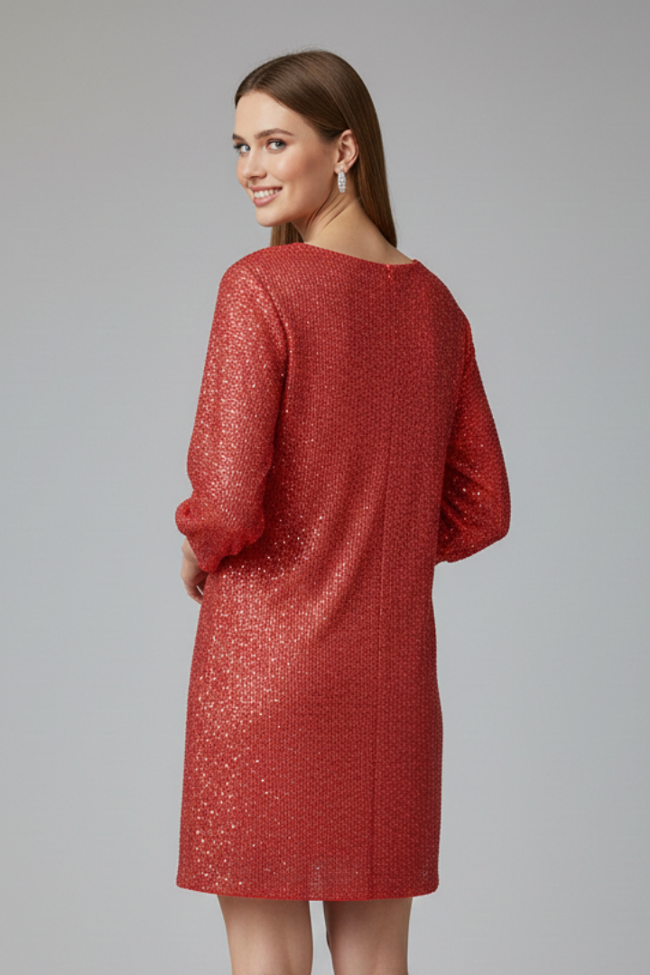 Mujer Vestido Corto con de Cuello Redondo y Manga Largas