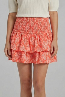 Mujer Mini Falda con Shirred cintura y Ruffle Layers