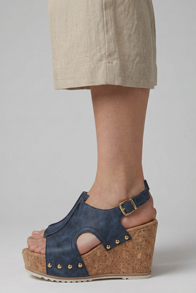 Mujer de Punta Abierta Platform Wedge Sandalias con Adjustable Buckle Strap