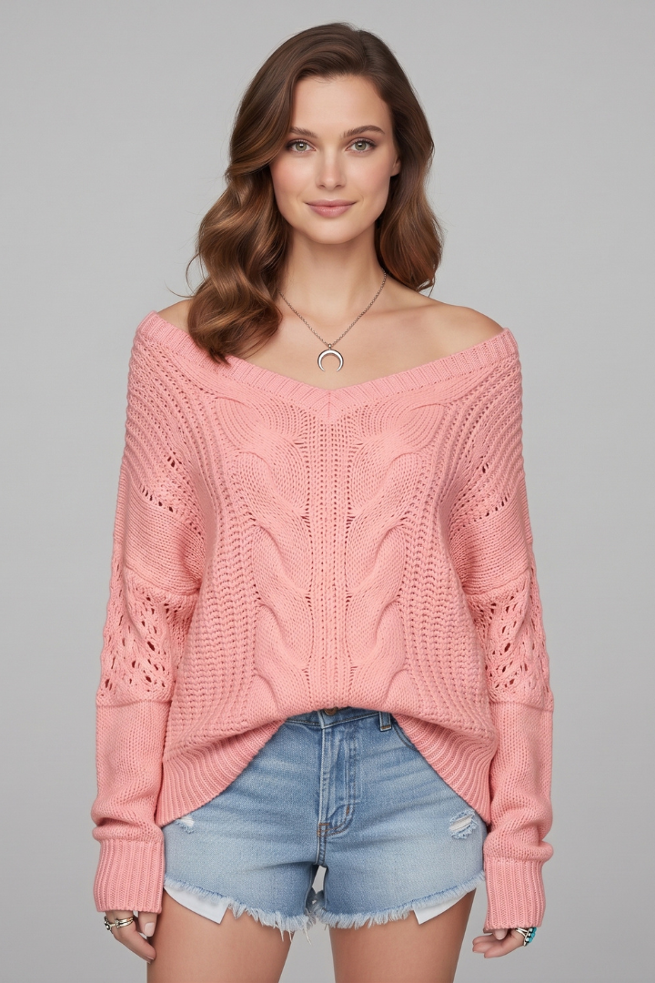 Mujer Oversize Jersey de Manga Larga y de Canalé Cuffs