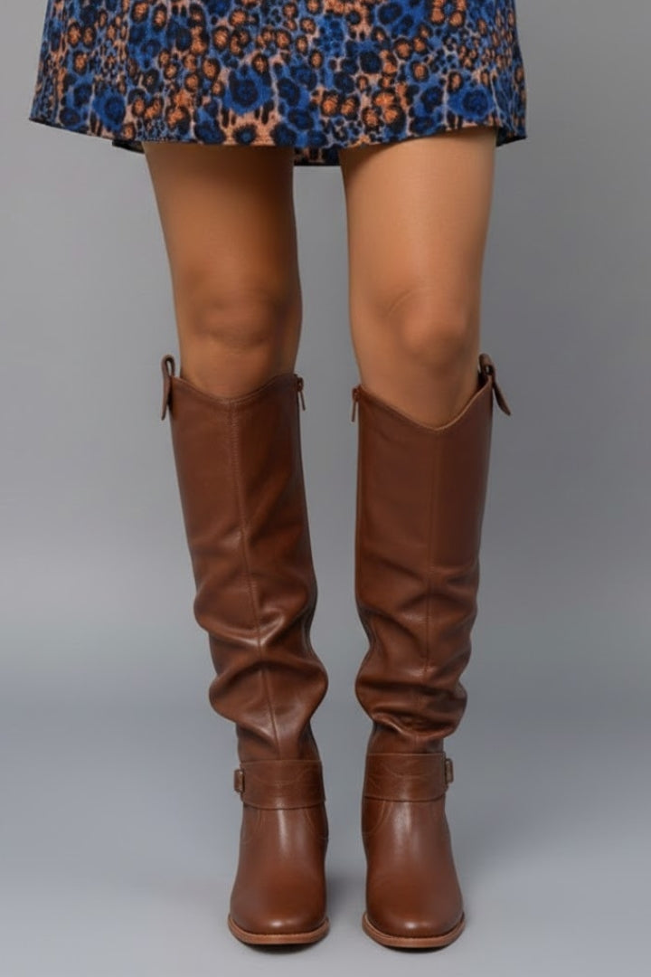 Mujer Over the Botas Altas Hasta la Rodilla con Slouch Shaft y Flat Heel