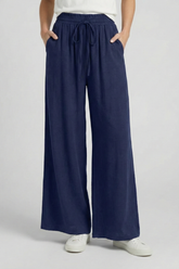 Mujer Palazzo Pantalón con Drawstring cintura y bolsillos laterales