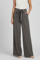 Mujer Palazzo Pantalón con Drawstring cintura y bolsillos laterales