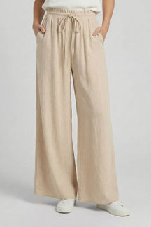 Mujer Palazzo Pantalón con Drawstring cintura y bolsillos laterales