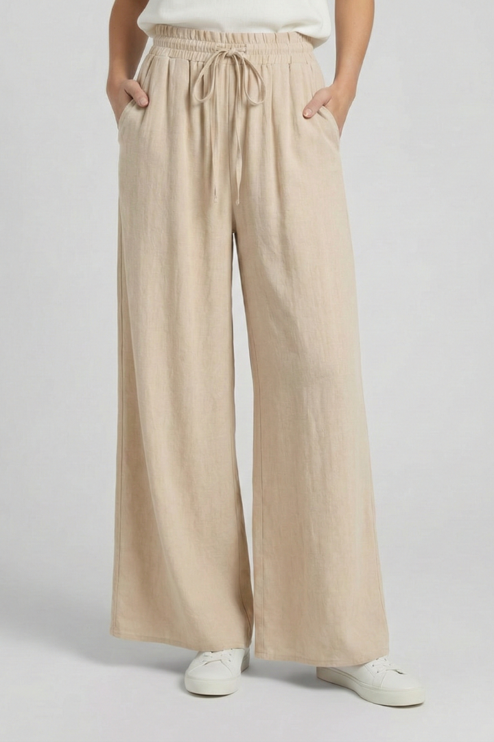 Mujer Palazzo Pantalón con Drawstring cintura y bolsillos laterales