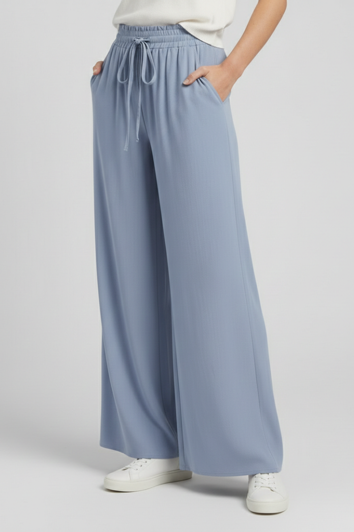 Mujer Palazzo Pantalón con Drawstring cintura y bolsillos laterales