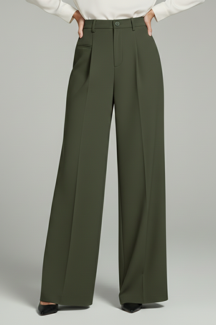 Mujer Palazzo Pantalón con Front Pleats y Back bolsillos