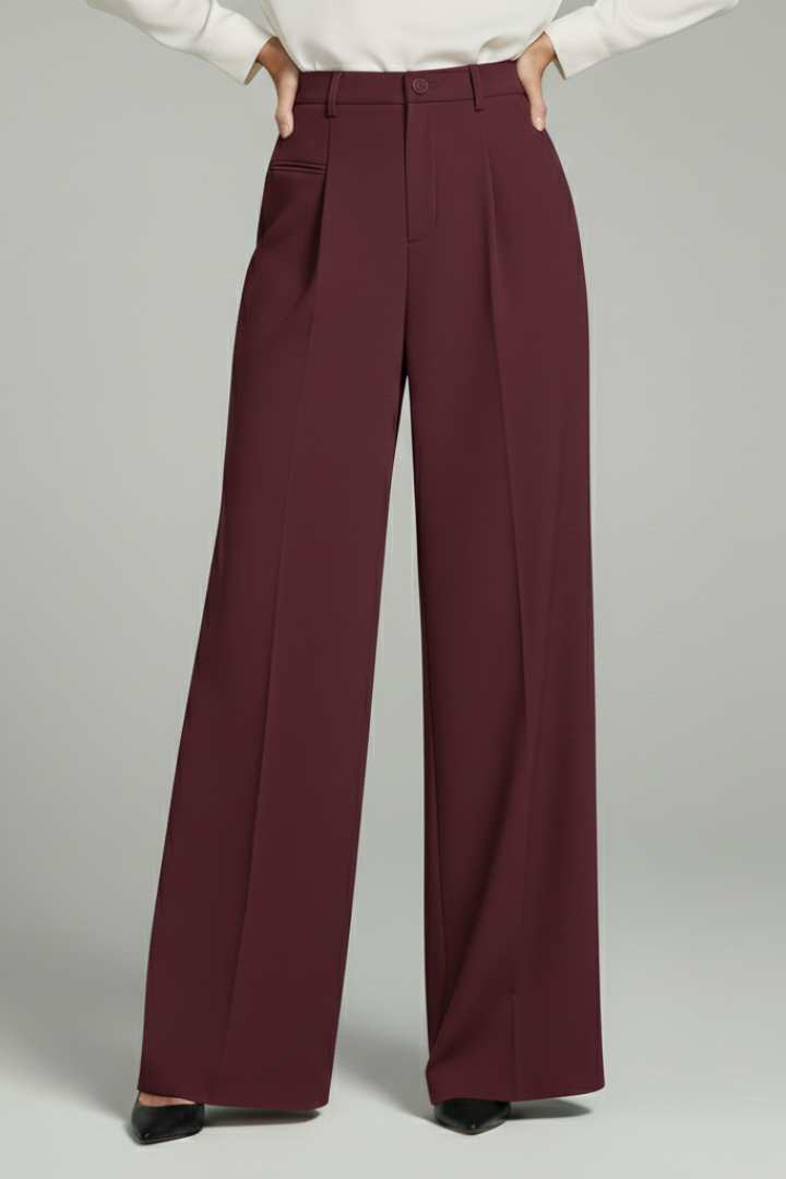 Mujer Palazzo Pantalón con Front Pleats y Back bolsillos