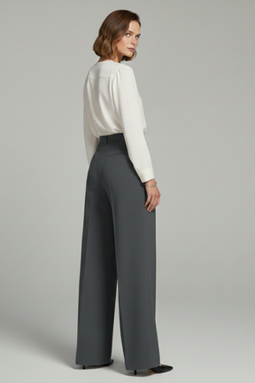 Mujer Palazzo Pantalón con Front Pleats y Back bolsillos