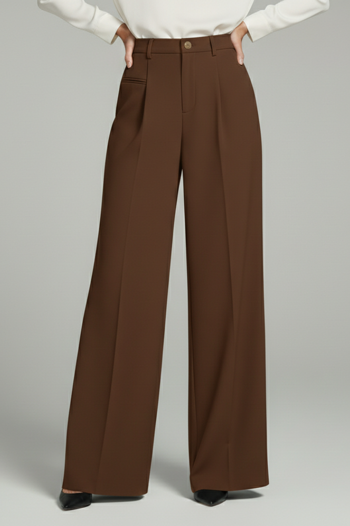 Mujer Palazzo Pantalón con Front Pleats y Back bolsillos
