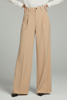 Mujer Palazzo Pantalón con Front Pleats y Back bolsillos